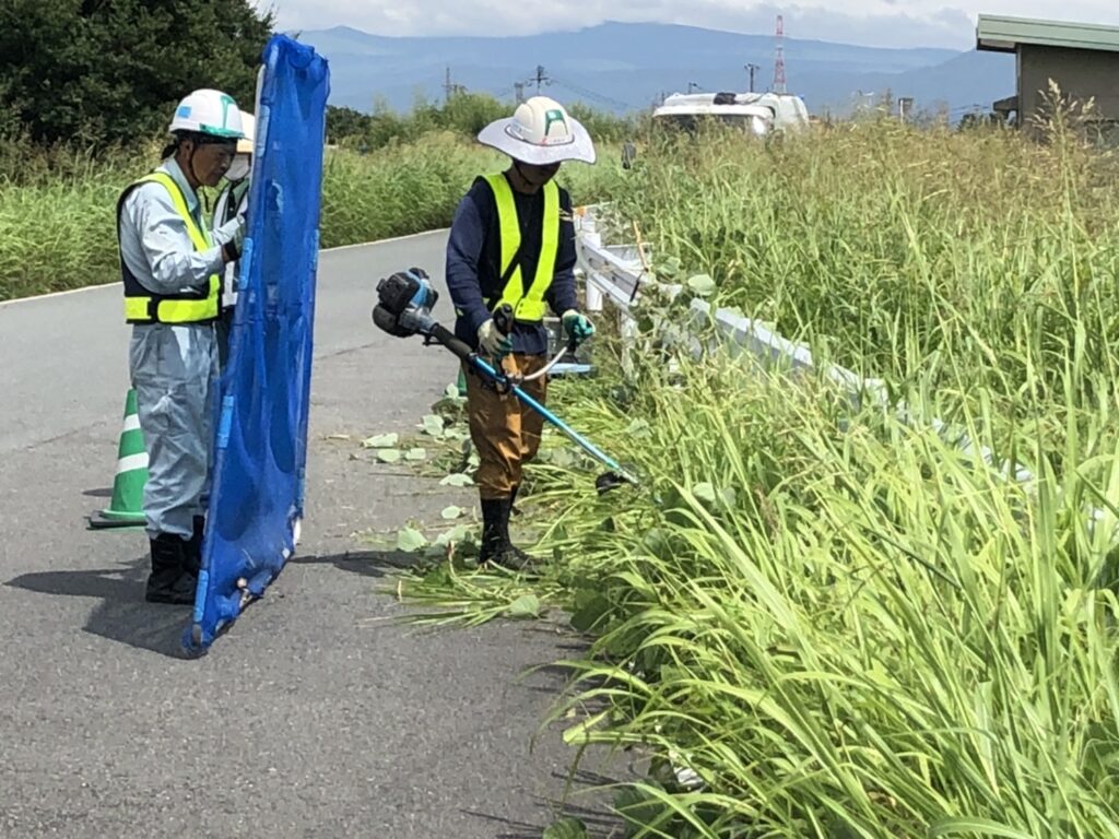 富合町の千町廻江線の除草をおこなっています