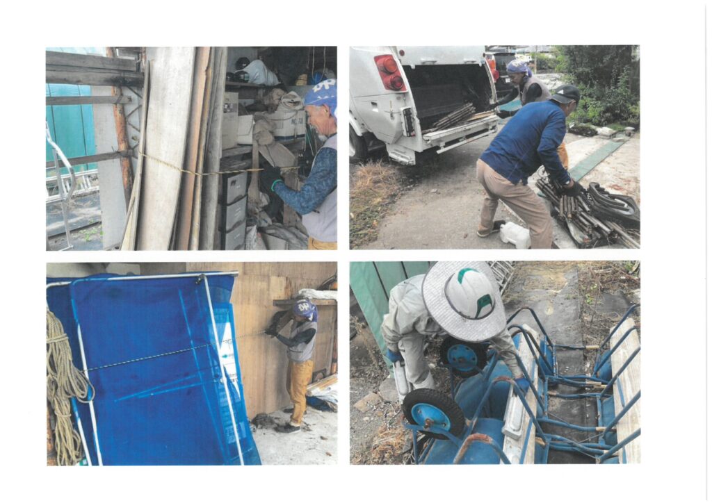 台風１１号接近のため事務所周辺の台風対策を行いました。