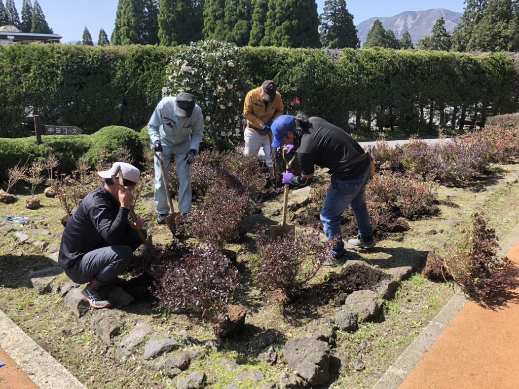阿蘇あつまる赤水ゴルフ倶楽部の剪定、植栽を行いました。