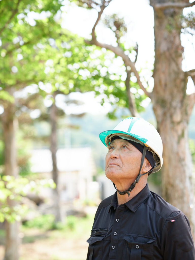 樹木の状態を確認するスタッフ